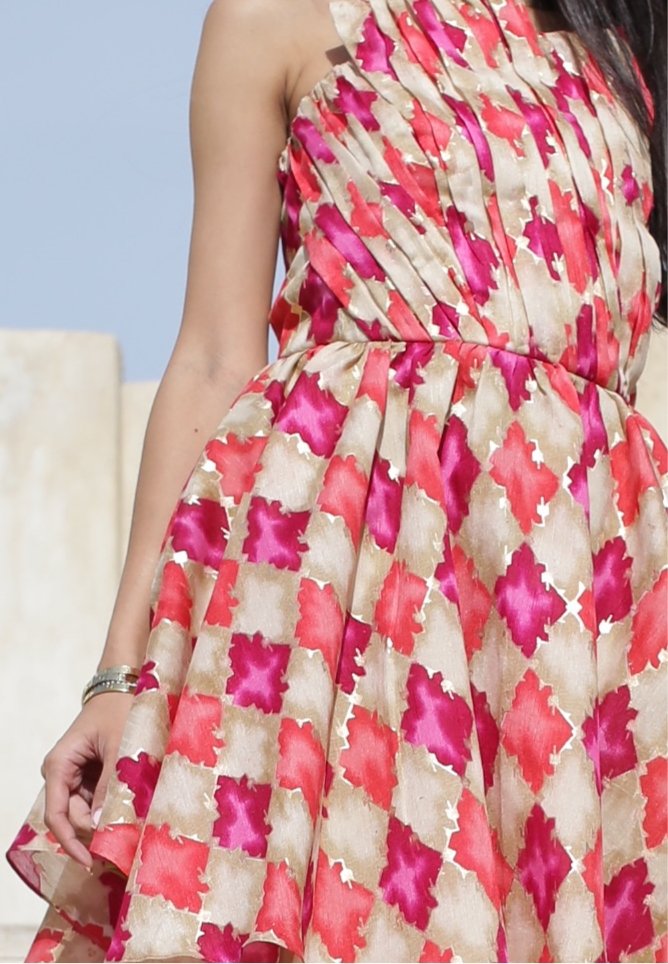 Pink Peach Geometry Print Flowy Dress - SamarMuradCollezione