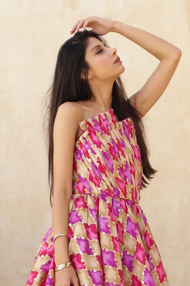 Purple Geometric Print Flowy Cocktail dress - SamarMuradCollezione