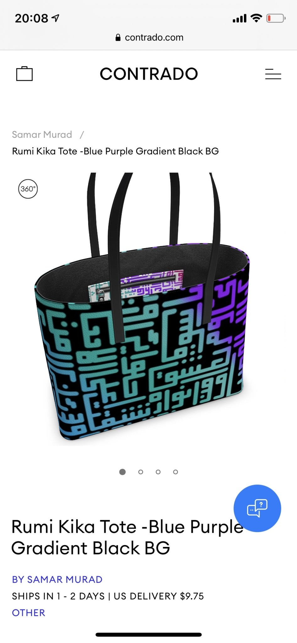 Rumi Tote-Blue Purple Gradient Black BG - SamarMuradCollezione