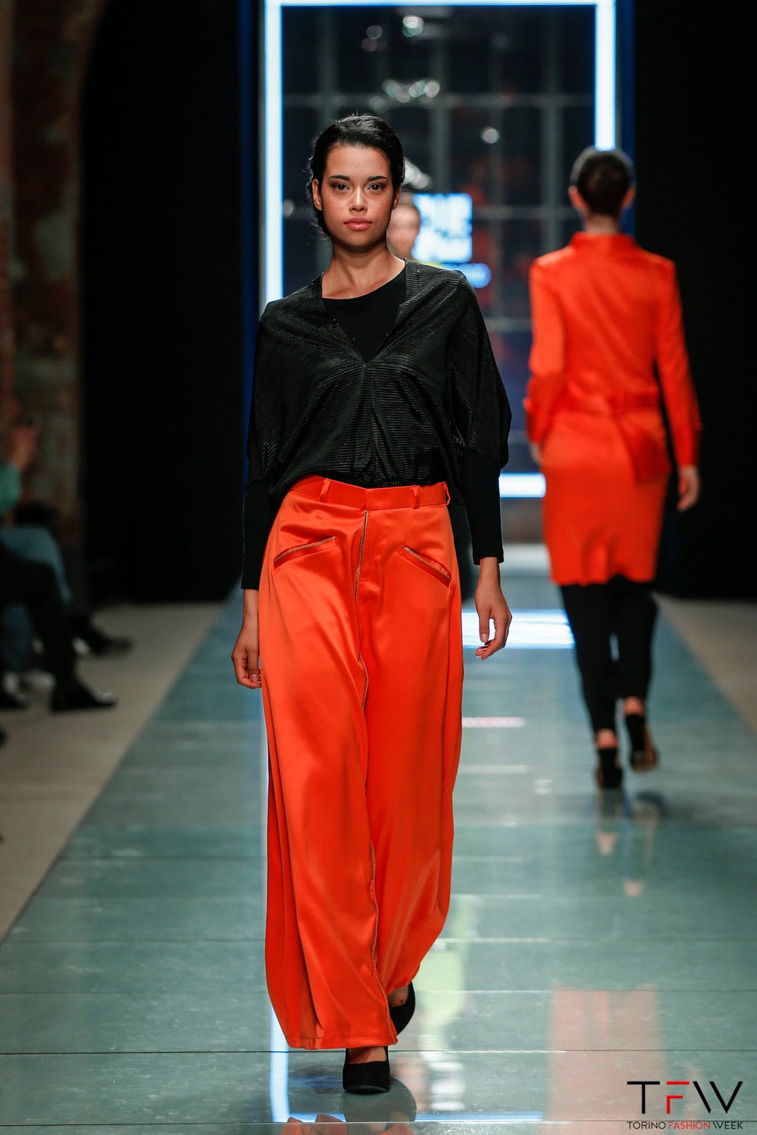 Orange Skirt black top - SamarMuradCollezione